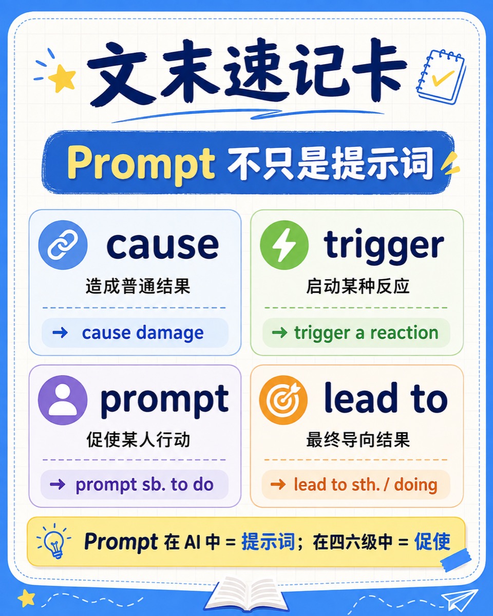 Prompt与四六级因果词文末速记卡